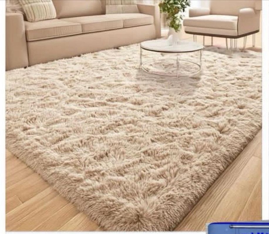Top Notch Beige Fluffy Center Rug, 5X7Ft