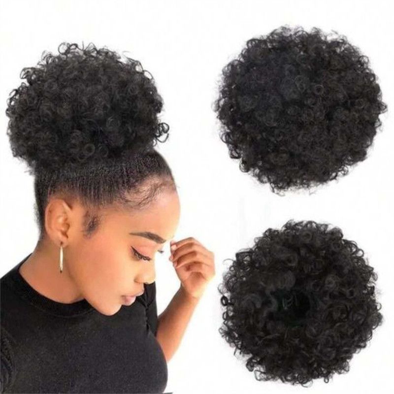 Black Kinky Curly Chignon Hair Bun
