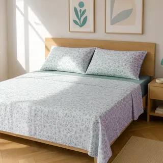 Completo letto matrimoniale fiori acqua - cotone