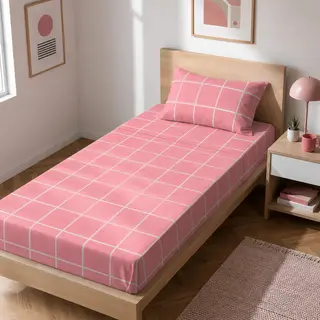 Completo letto singolo policotone quadrotti - rosa