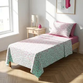 Completo letto singolo fiori malva - cotone