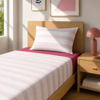 Completo letto singolo righe malva - cotone