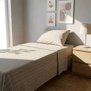 Completo letto singolo policotone righe - sabbia