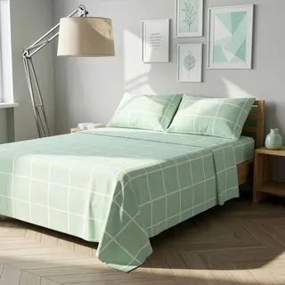 Completo letto matrimoniale policotone quadrotti - verde