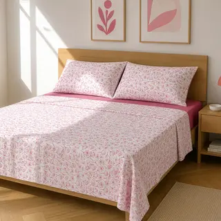 Completo letto matrimoniale fiori malva - cotone