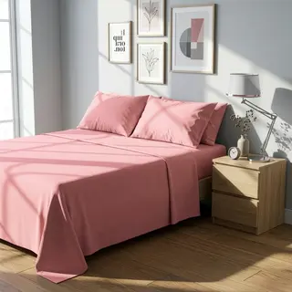 Completo letto matrimoniale cotone rosa - tinta unita