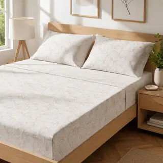 Completo letto matrimoniale policotone foglie - sabbia