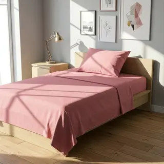 Completo letto 1 piazza e mezza cotone rosa - tinta unita
