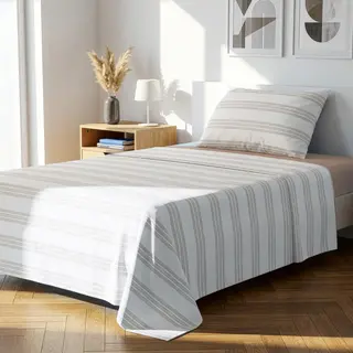 Completo letto 1 piazza e mezza righe sabbia - cotone