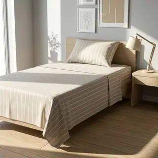 Completo letto 1 piazza e mezza policotone righe - sabbia