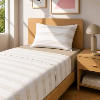 Completo letto singolo righe sabbia - cotone