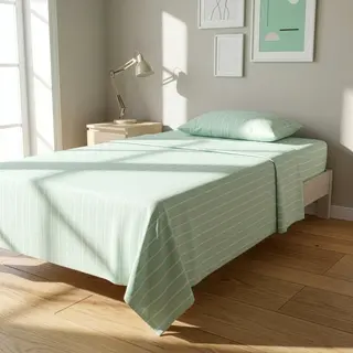 Completo letto 1 piazza e mezza policotone righe - verde