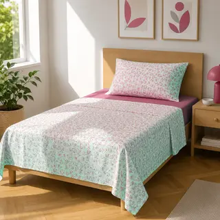 Completo letto 1 piazza e mezza fiori malva - cotone
