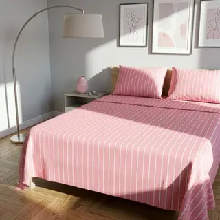 Completo letto matrimoniale policotone righe - rosa