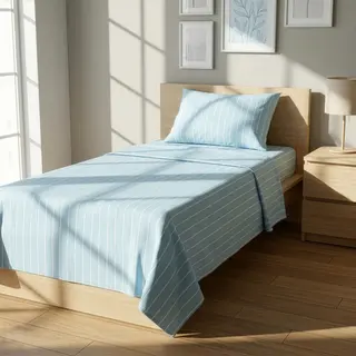 Completo letto singolo policotone righe - azzurro