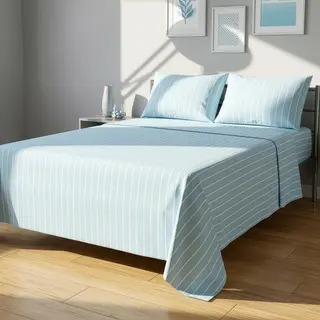 Completo letto matrimoniale policotone righe - azzurro