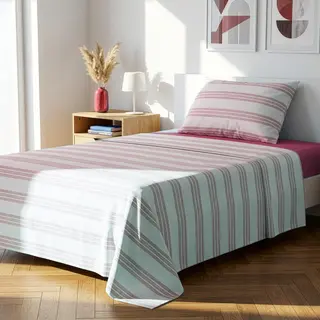 Completo letto 1 piazza e mezza righe malva - cotone