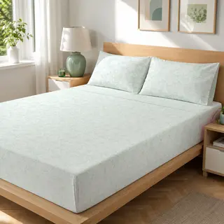 Completo letto matrimoniale policotone foglie - verde