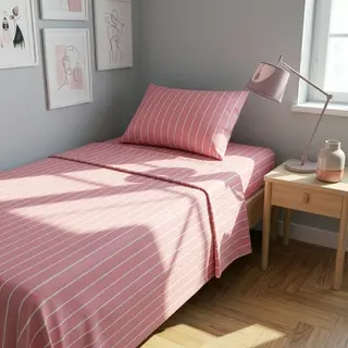 Completo letto 1 piazza e mezza policotone righe - rosa