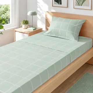 Completo letto singolo policotone quadrotti - verde