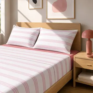 Completo letto matrimoniale righe malva - cotone