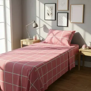 Completo letto 1 piazza e mezza policotone quadrotti - rosa