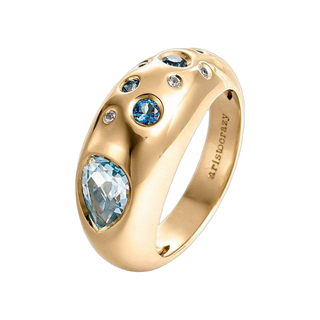 Anillo De Plata 925 Bañada En Oro Amarillo De 18K Con Topacios Azul Sky Y Azul London (J05614-02-Sky-Lb-Wt) Talla 13