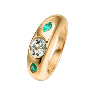 Anillo De Plata 925 Bañada En Oro Amarillo De 18K Con Cuarzo Verde Central Y Ónix Verdes (J05616-02-Gq-Go) Talla 13