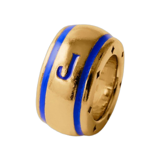 Charm con inicial J de plata 925 bañada en oro amarillo de 18K y esmalte azul con forma circular