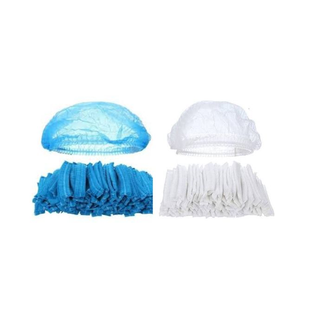 Blue-White Non-Woven Hairnet Caps, 100 Pack
