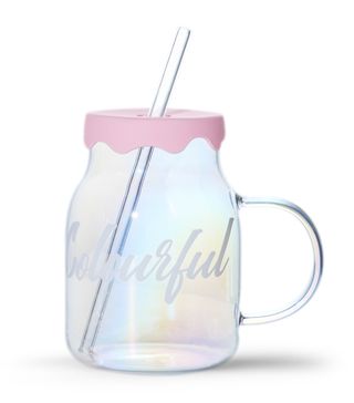 ჭიქა საწრუპით/Holographic Series Glass Cup with Lid and Straw (520mL)