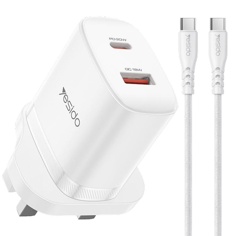 Yesido Pd+Qc Wall Charger & Cable, White