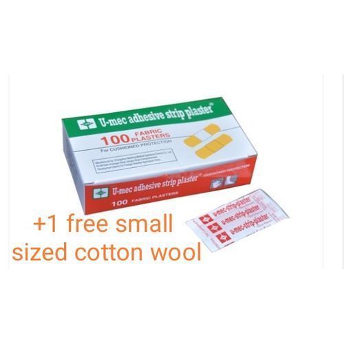 Medimec U-Mec Adhesive Strip Plaster, 100 Plasters +1 Free Cotton Wool
