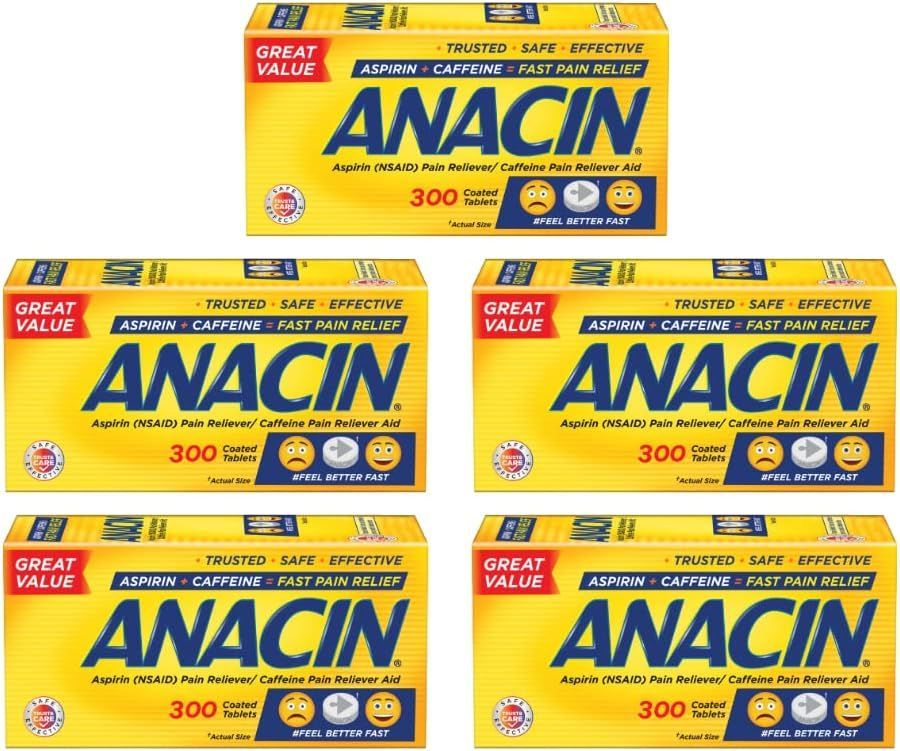 Anacin Aspirin Caffeine Tablets 300Mg, 300 Count