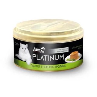 Вологий корм AnimAll Platinum для дорослих котів, ніжний паштет з кролика, 70 г (180479)