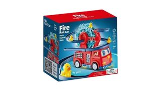 🚒 Fire Truck Rail Toy – მოძრავი იხვებით