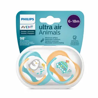 PHILIPS AVENT Ultra Air Lot 2 Sucettes Silicone Garcon 6-18 MOIS - MOTIF ANIMAUX