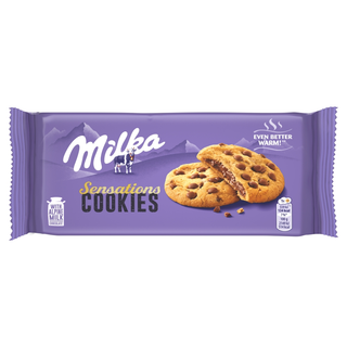 Milka Sensations Cookies, ciastka z czekoladowym nadzieniem i kawałkami mlecznej czekolady - 156 g