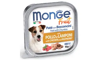 Monge Dog Fruit — პაშტეტი და ნაჭრები ქათმით და ჟოლოთი (100 გ)