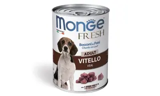 Monge Dog Fresh Adult — ხბოს ხორცის ნაჭრები პაშტეტში ზრდასრული ძაღლებისთვის (400 გ)