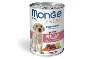 Monge Dog Fresh Puppy — ხბოს ხორცისა და ბოსტნეულის ნაჭრები პაშტეტში ლეკვებისთვის (400 გ)