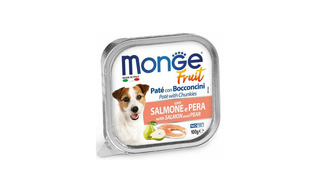 Monge Dog Fruit — პაშტეტი და ნაჭრები ორაგულით და მსხლით (100 გ)