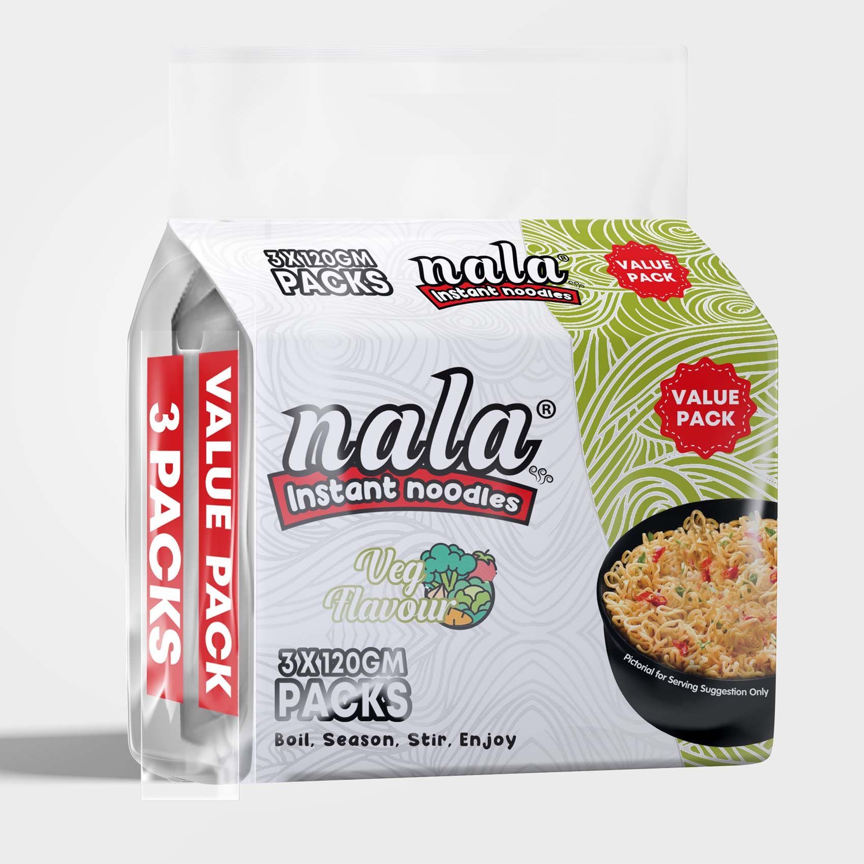 Nala Veg Flavour Instant Noodles, 3x120g