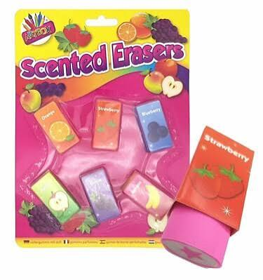 Scented Colourful Fruit Erasers, 7 Pack