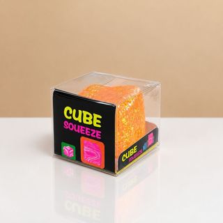 Cube Squeeze – Cub senzorial antistres cu sclipici, portocaliu