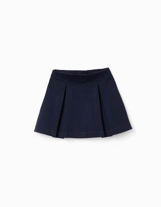Saia em ponto Roma com pregas para menina,azul-marinho,Tamanho 5/6