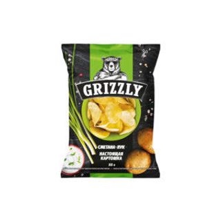 ЧИПСЫ НАТУРАЛЬНЫЕ GRIZZLY СО ВКУСОМ СМЕТАНЫ И ЛУКА 100ГР