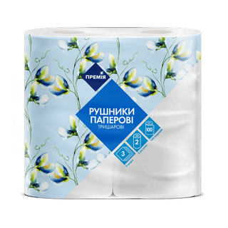 Рушники паперові «Премія»® білі 3-шарові 100 аркушів