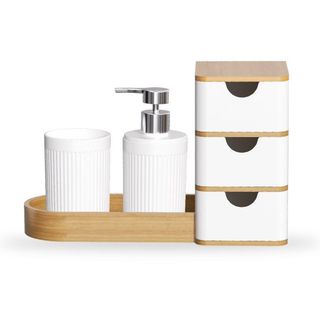 SET D'ACCESSOIRES SALLE DE BAIN EN PET-BLANC BAMBOO-ORS-UT007