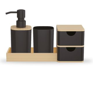 SET D'ACCESSOIRES SALLE DE BAIN EN PET-NOIR BAMBOO-ORS-UT006